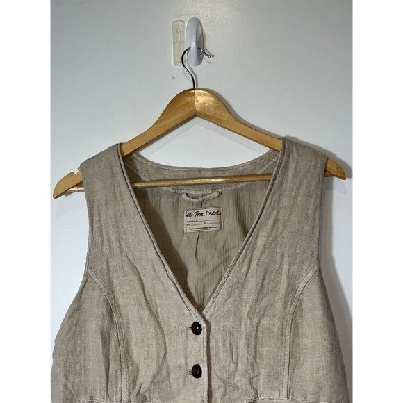 Free People We The Free Charley Linen Vest Summer Khaki Women size Large - Picture 3 of 9